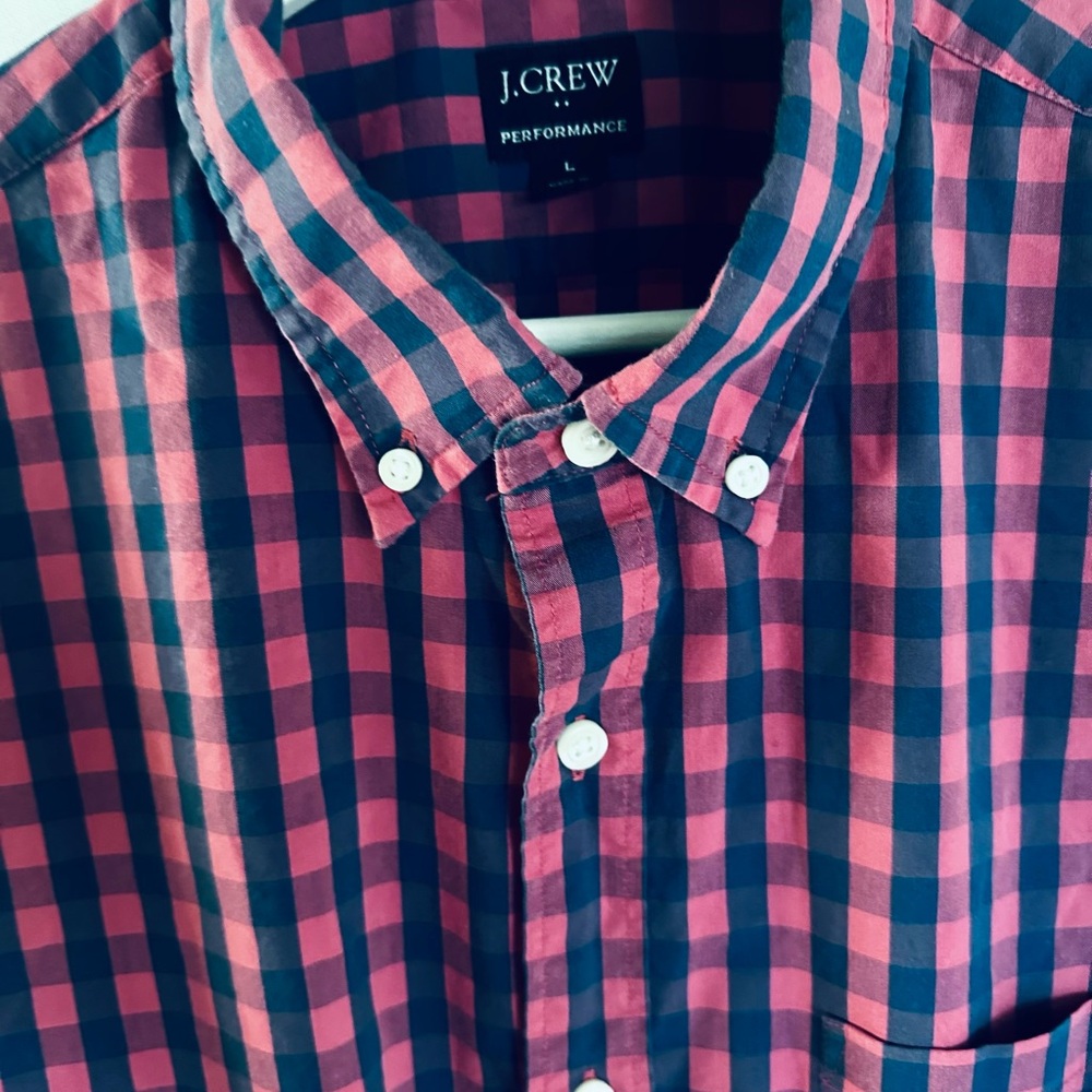 J. Crew Men's Red and Blue Checkered Shirt
